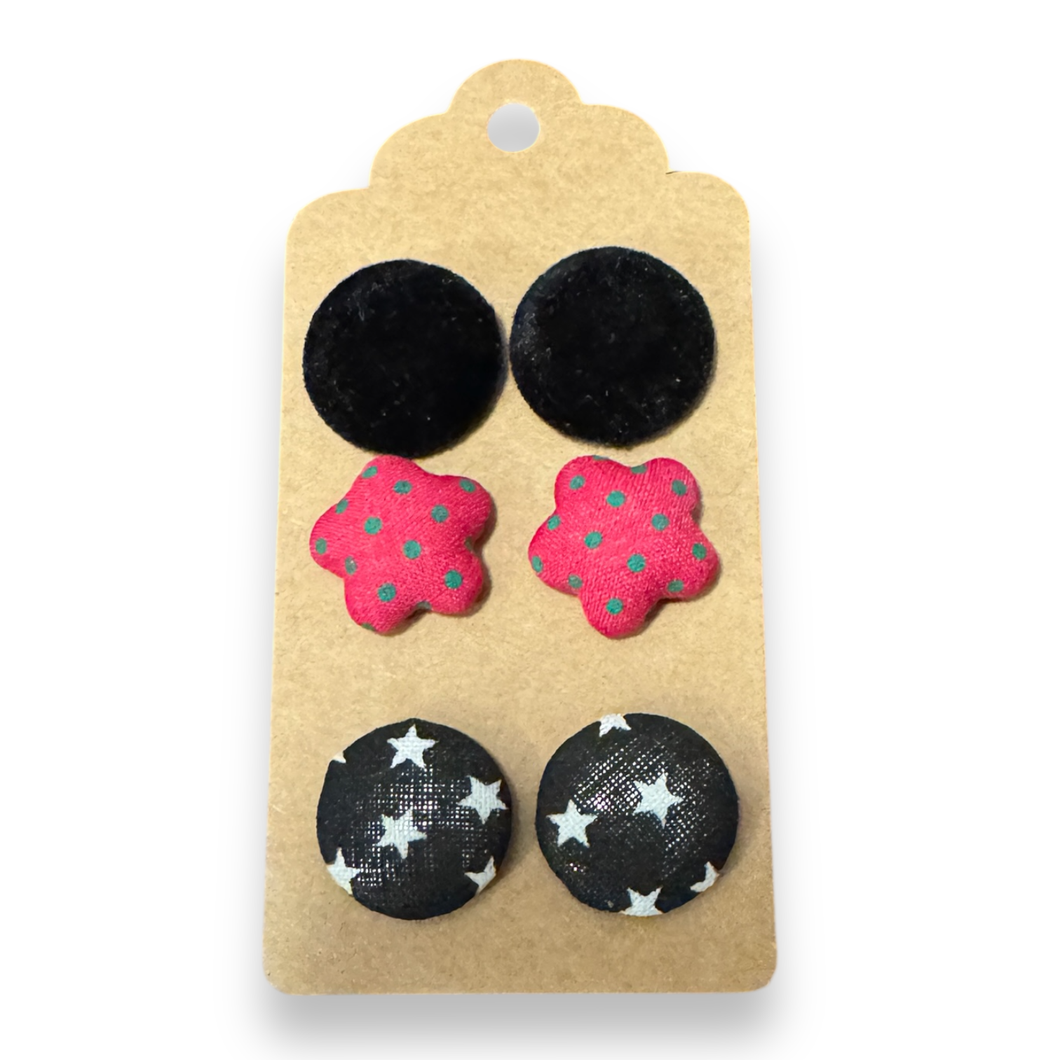 Upcycled fabric covered stud earrings with stainless steel posts - starry night