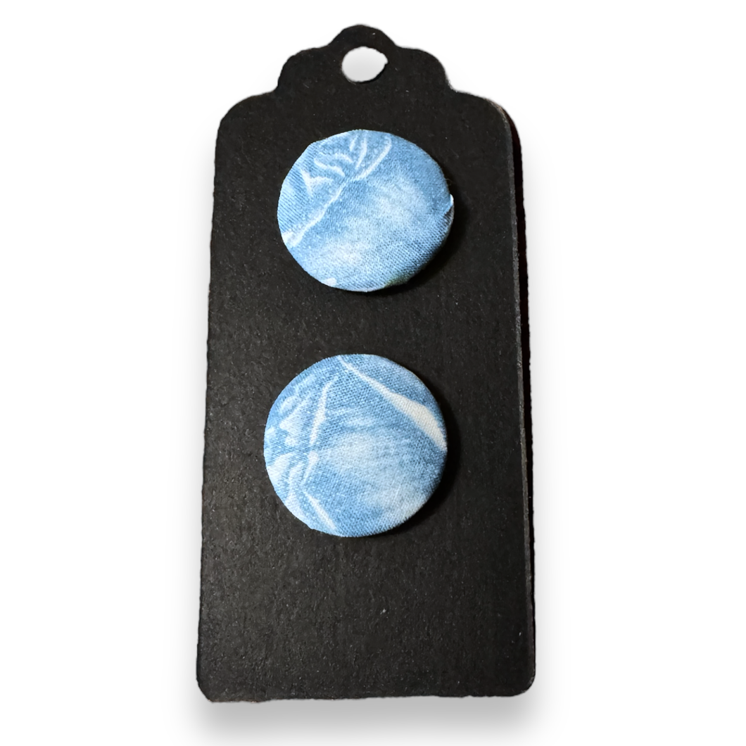 Upcycled fabric covered stud earrings with stainless steel posts - blue roses