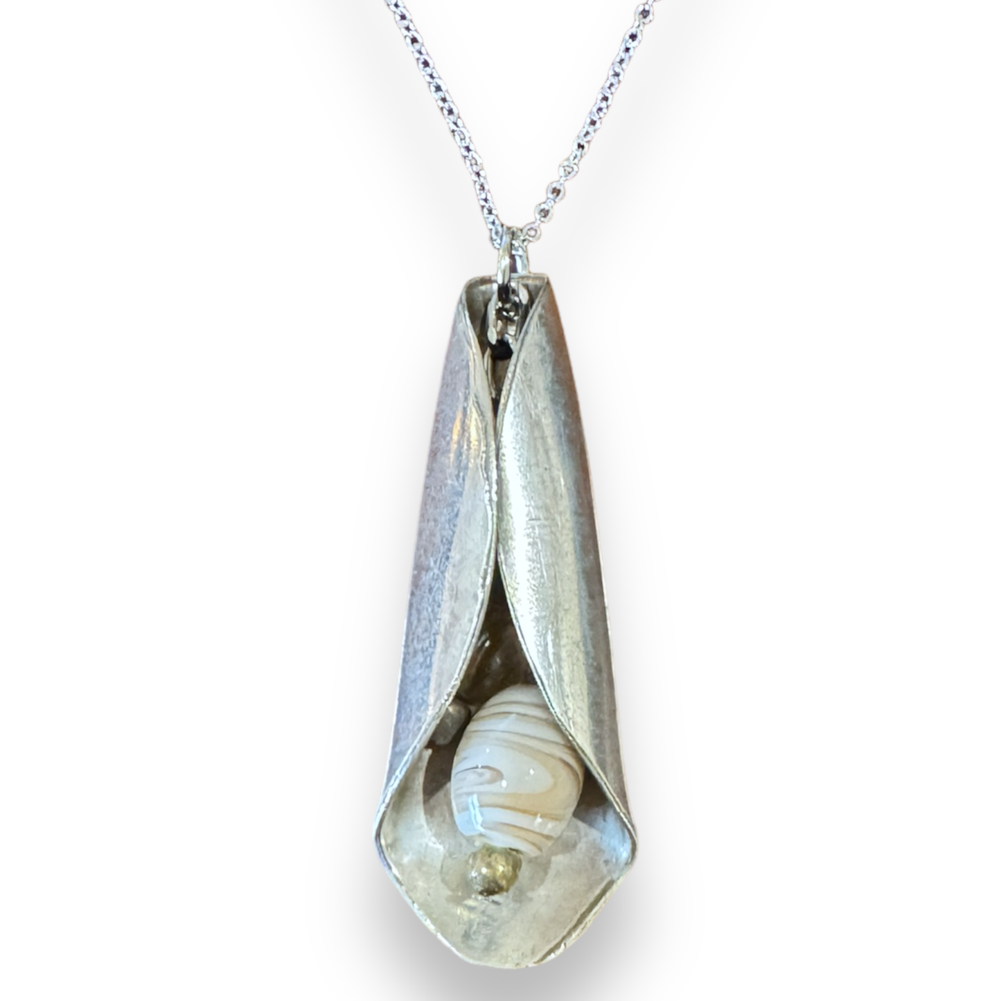 Stunning upcycled repurposed silver plated & glass beads pendant necklace made from vintage spoon