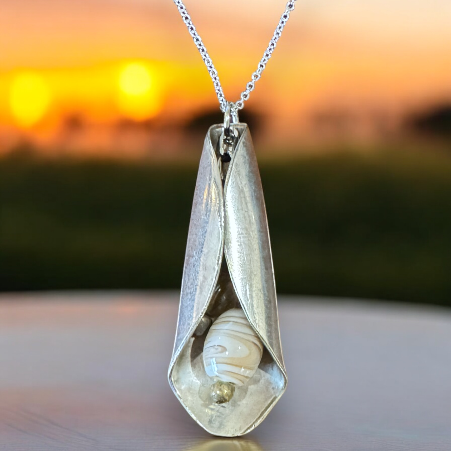 Stunning upcycled repurposed silver plated & glass beads pendant necklace made from vintage spoon