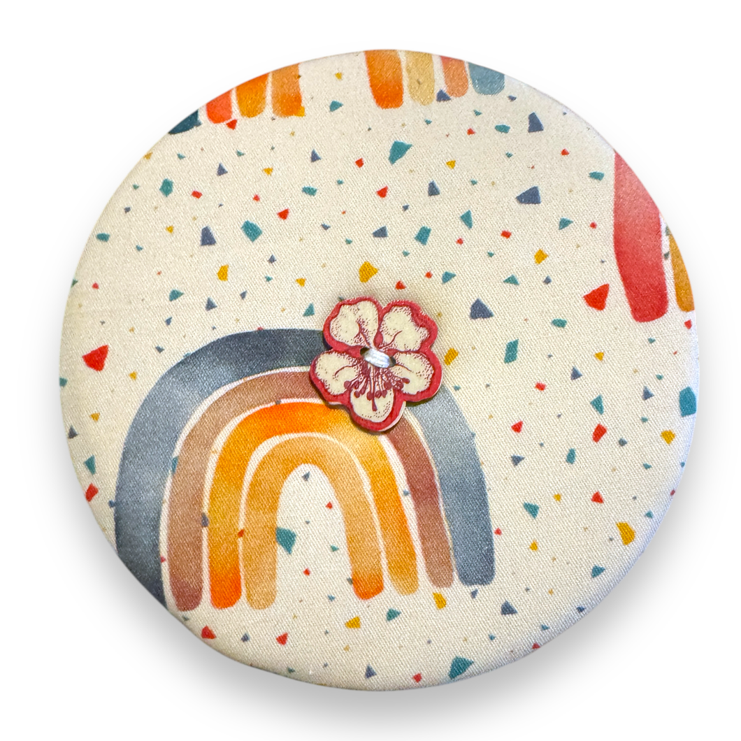 Upcycled double sided round padded playing card holder for kids or adults PASTEL RAINBOW