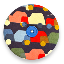 Load image into Gallery viewer, Upcycled double sided round padded playing card holder for kids or adults CARS
