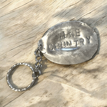 Load image into Gallery viewer, Upcycled repurposed silver plated WINE COUNTRY keys KEYRING made from vintage spoon
