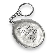 Load image into Gallery viewer, Upcycled repurposed silver plated DOG HOUSE keys KEYRING made from vintage spoon
