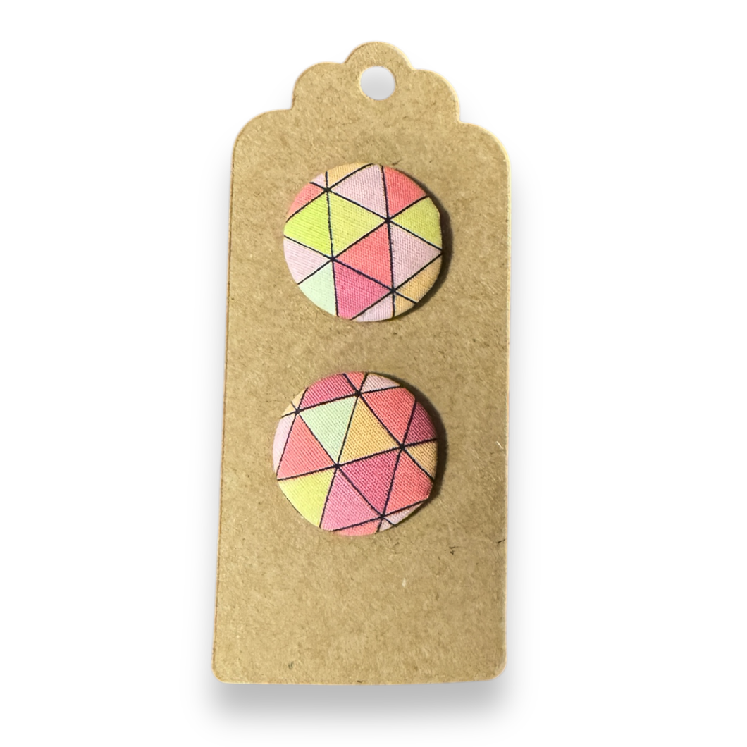 Upcycled fabric covered stud earrings with stainless steel posts - geometric pinks