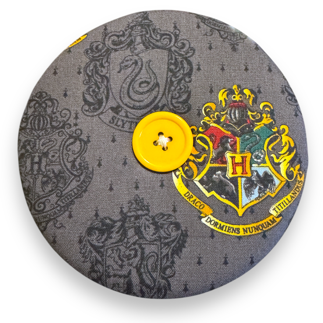 Upcycled double sided round padded playing card holder for kids or adults WIZARD HOUSE