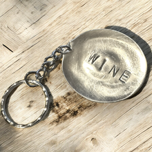 Load image into Gallery viewer, Upcycled repurposed silver plated WINE keys KEYRING made from vintage spoon
