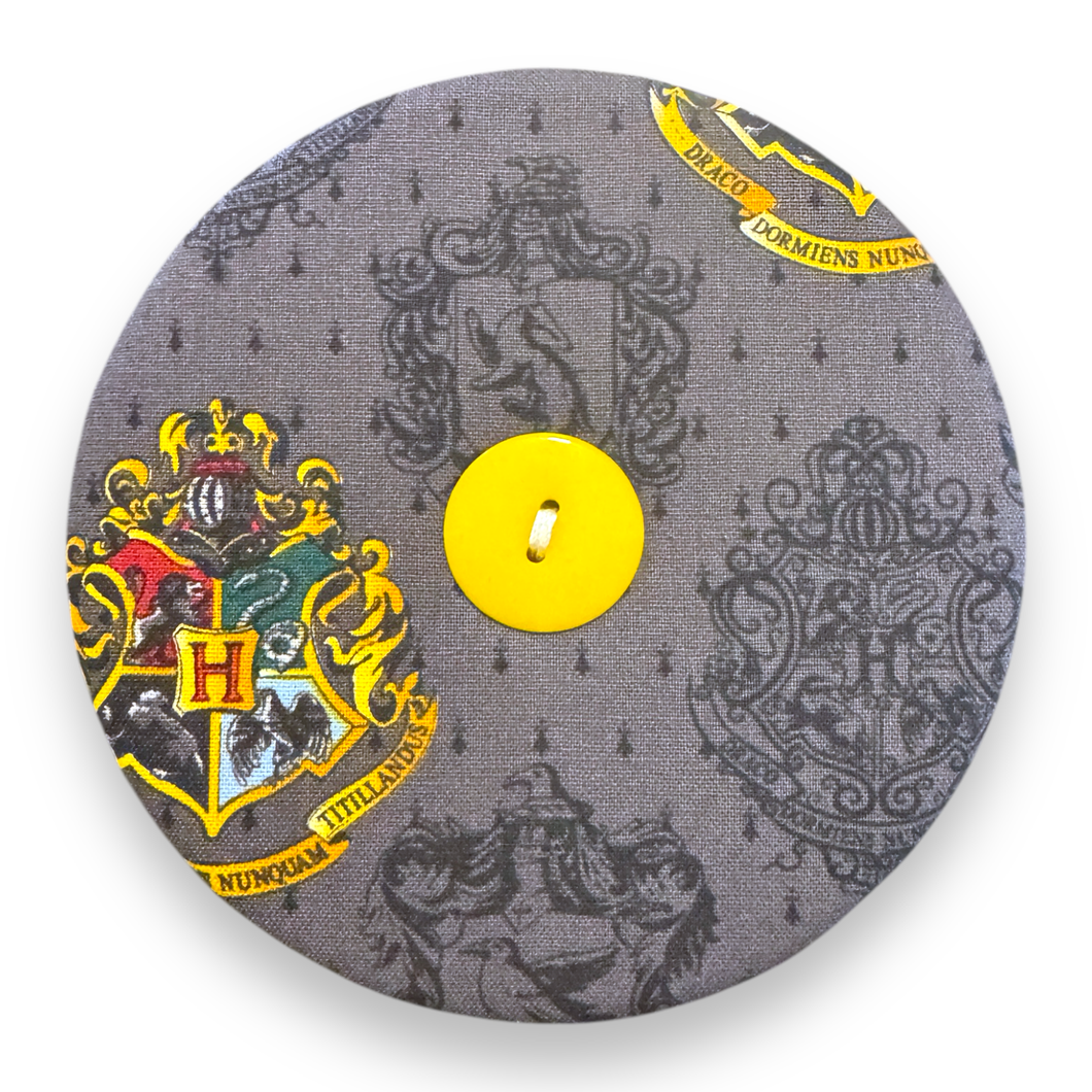 Upcycled double sided round padded playing card holder for kids or adults WIZARD HOUSE