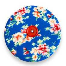 Load image into Gallery viewer, Upcycled double sided round padded playing card holder for kids or adults GARLANDS OF FLOWERS
