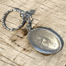 Load image into Gallery viewer, Upcycled repurposed silver plated CAR keys KEYRING made from vintage spoon
