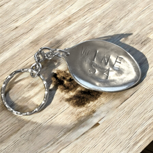 Load image into Gallery viewer, Upcycled repurposed silver plated WINE SA  keys KEYRING made from vintage spoon
