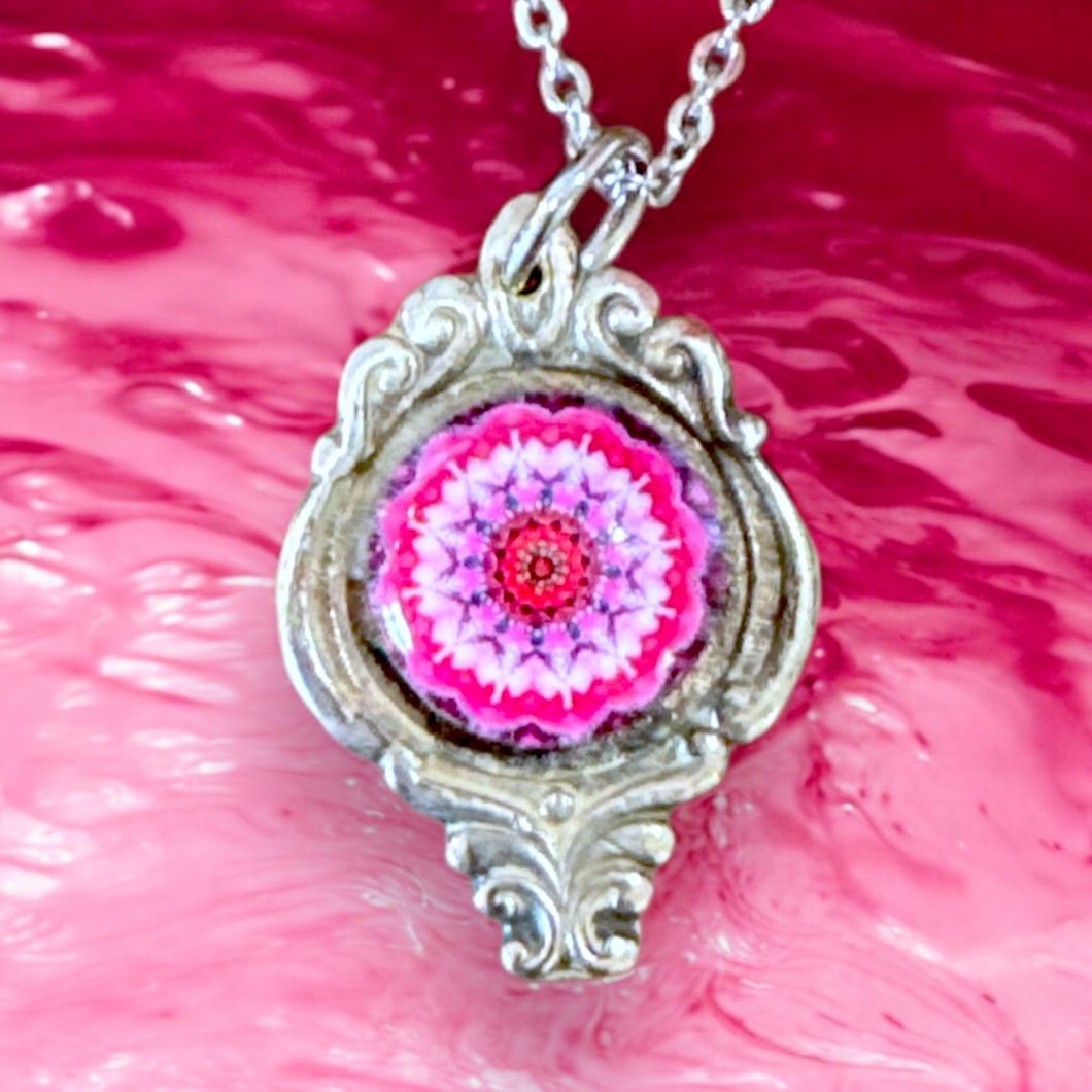 Stunning upcycled repurposed silver plate & glass bead pendant necklace made from vintage spoon