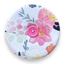 Load image into Gallery viewer, Upcycled double sided round padded playing card holder for kids or adults PASTEL FLORALS
