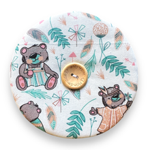 Load image into Gallery viewer, Upcycled double sided round padded playing card holder for kids or adults WOODLAND BEARS
