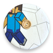 Load image into Gallery viewer, Upcycled double sided round padded playing card holder for kids or adults BLUE BLOCK MAN
