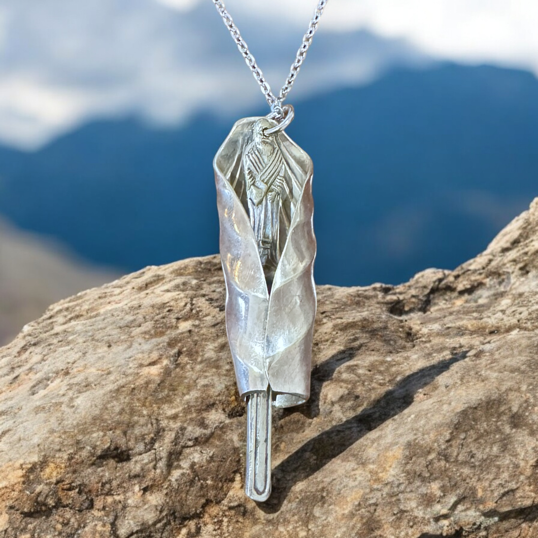 Stunning apostle upcycled repurposed silver plated pendant necklace made from vintage spoon
