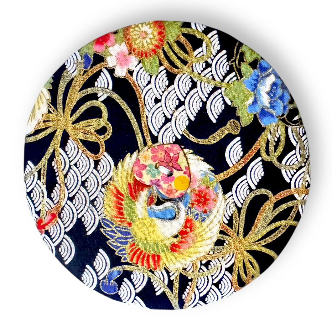 Upcycled double sided round padded playing card holder for kids or adults ORIENTAL