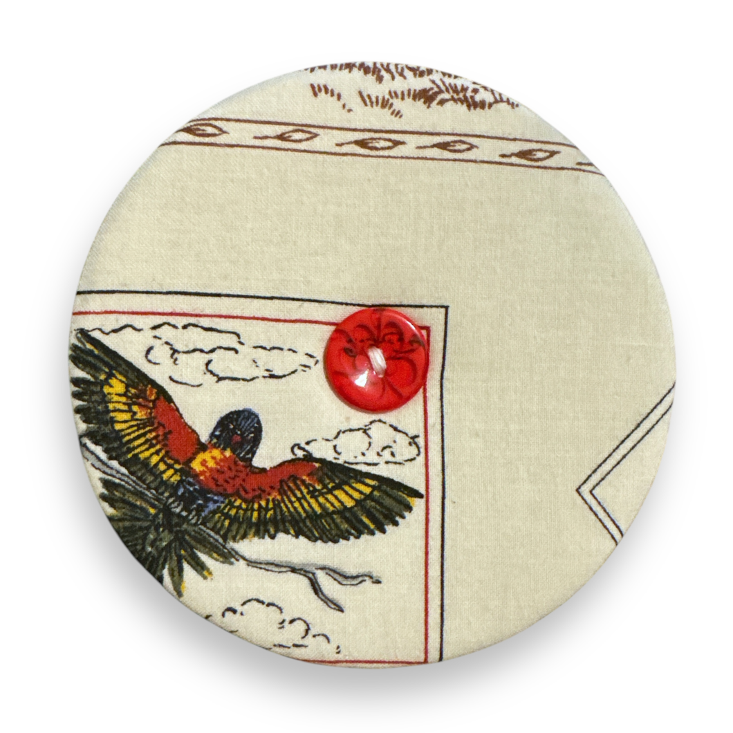 Upcycled double sided round padded playing card holder for kids or adults MACAW