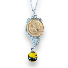 Load image into Gallery viewer, Stunning upcycled repurposed silver plated &amp; 1c coin pendant necklace made from vintage spoon
