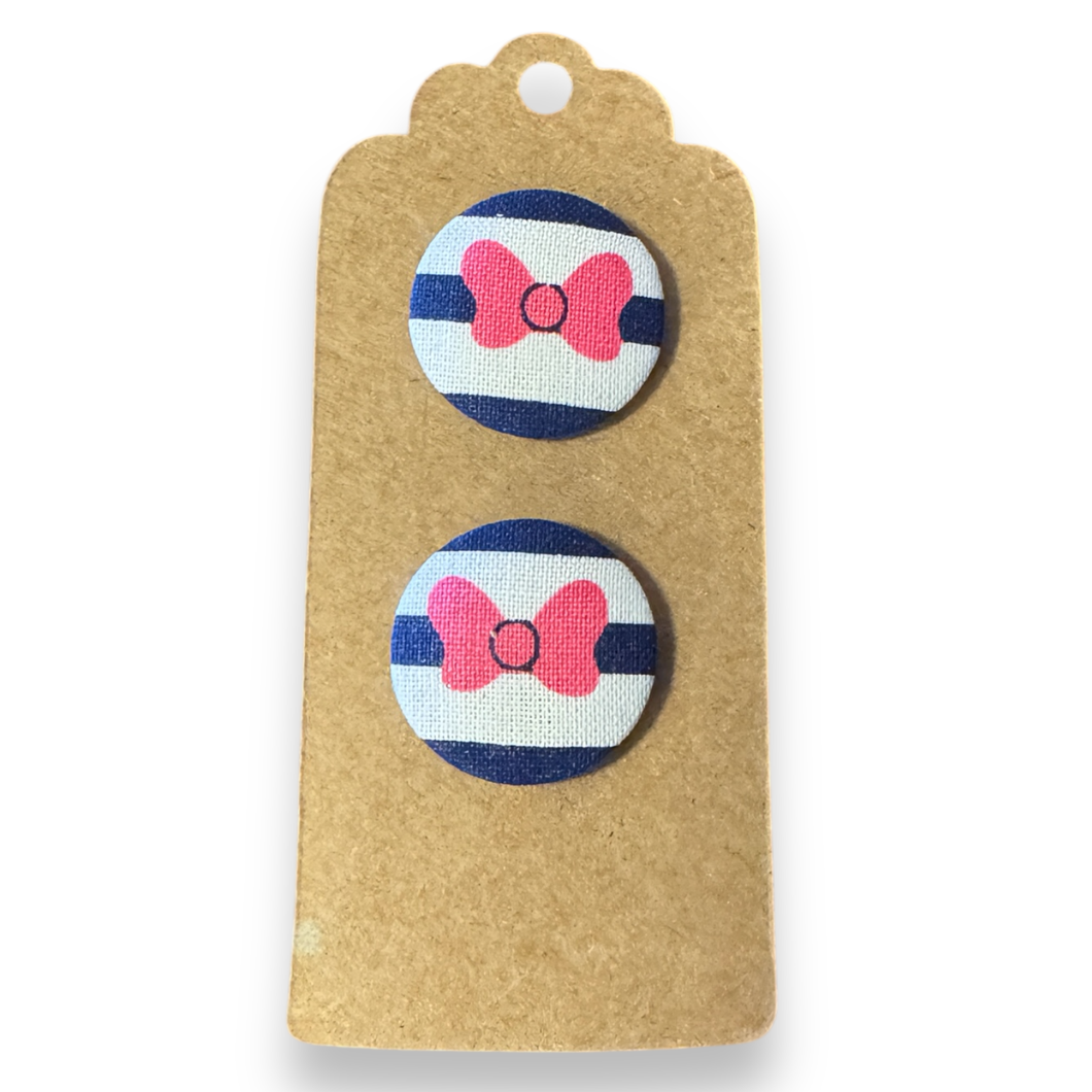 Upcycled fabric covered stud earrings with stainless steel posts - stripes and bows