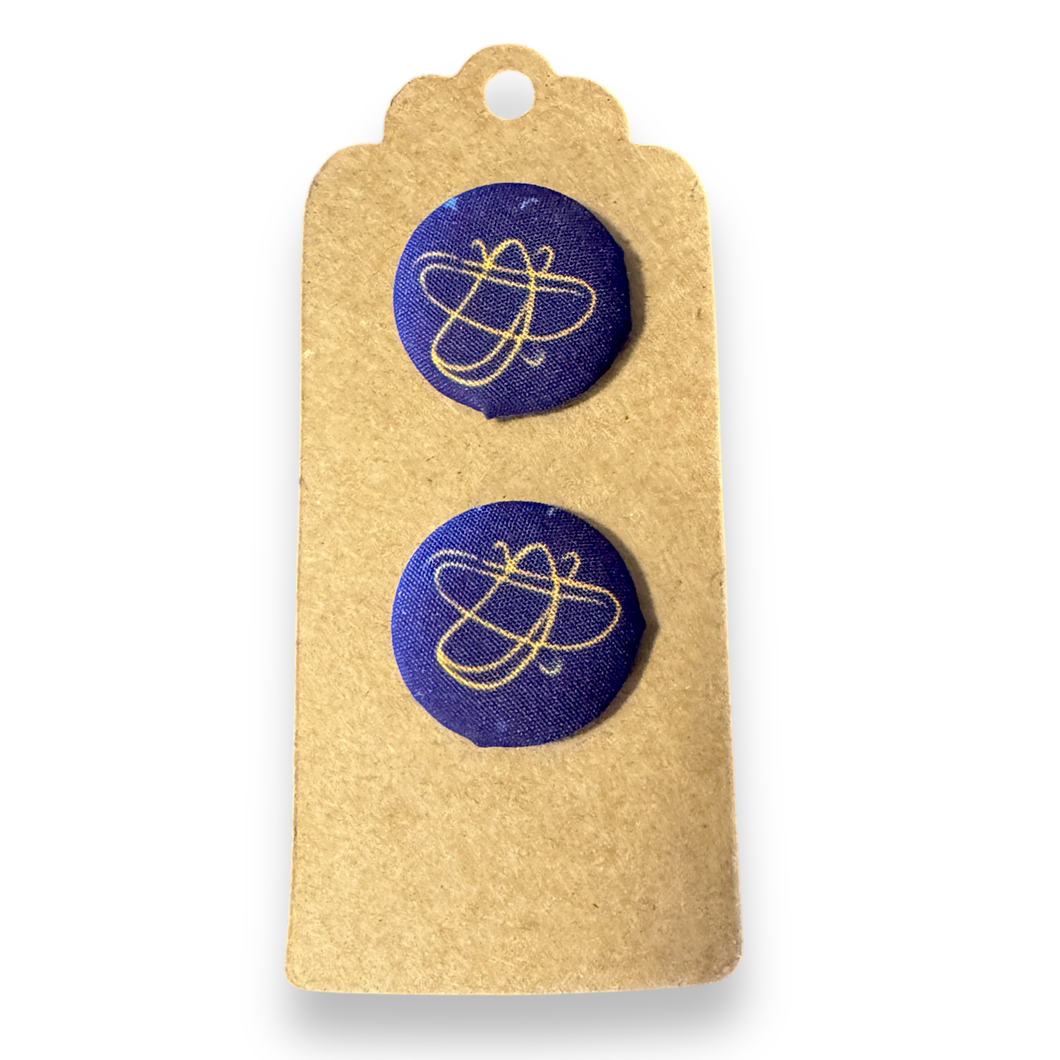 Upcycled fabric covered stud earrings with stainless steel posts - navy wave