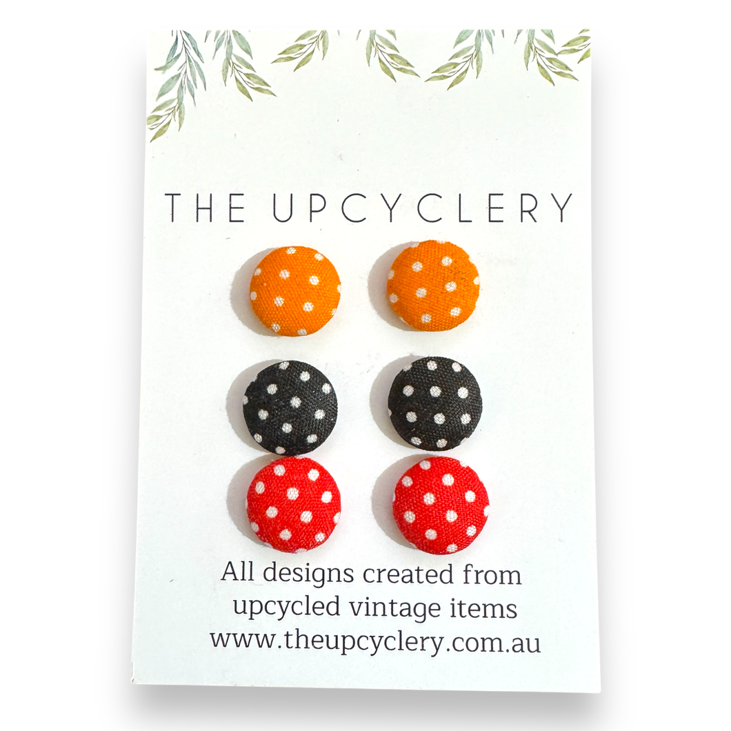 Upcycled fabric covered stud earrings with stainless steel posts - SET OF 3 PAIRS