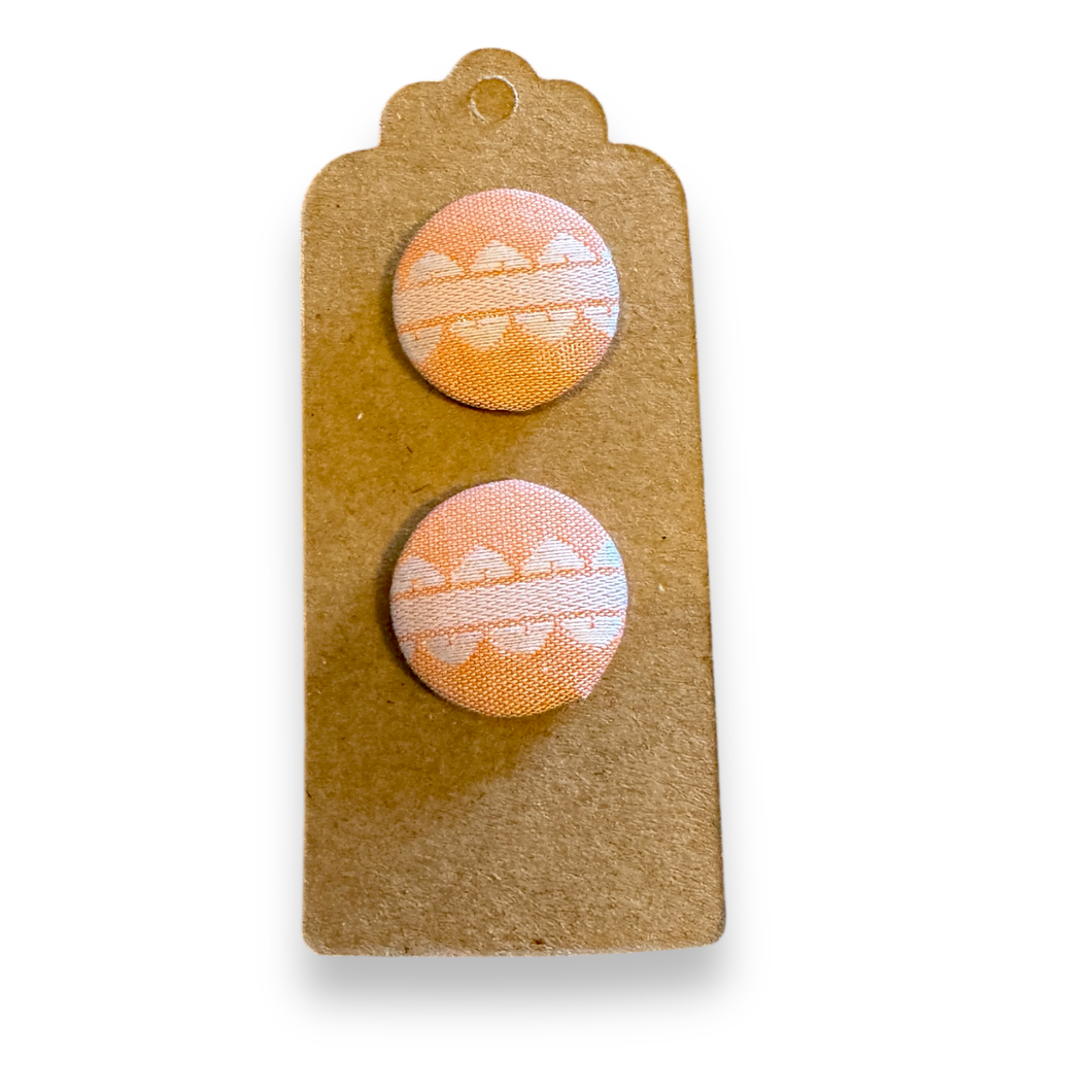 Upcycled fabric covered stud earrings with stainless steel posts - peach brocade