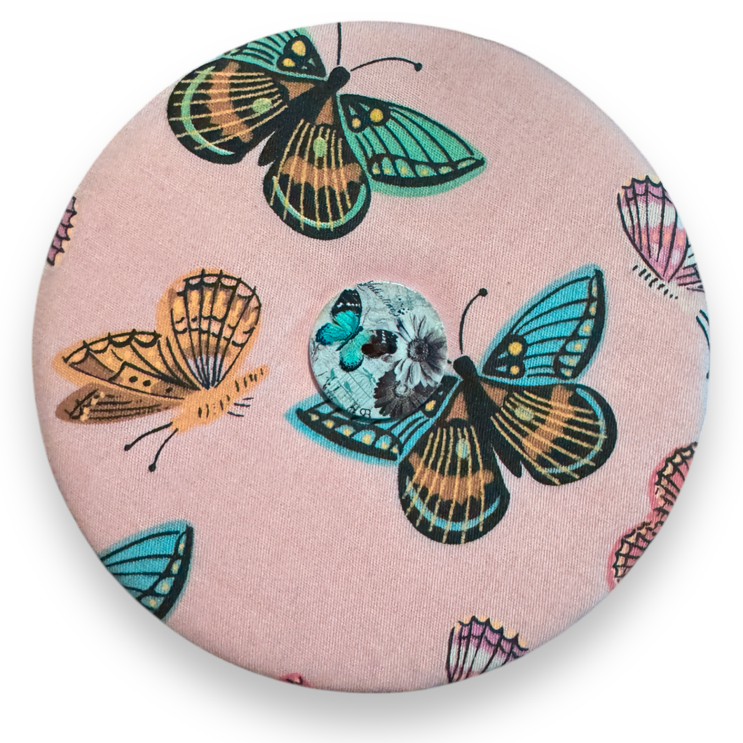Upcycled double sided round padded playing card holder for kids or adults BUTTERFLIES