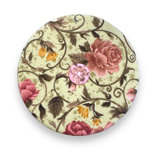 Load image into Gallery viewer, Upcycled double sided round padded playing card holder for kids or adults FLOWERS
