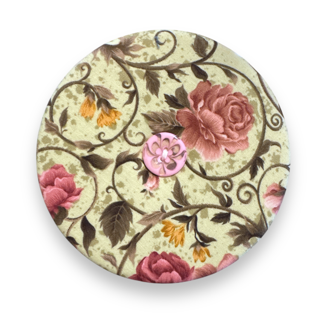 Upcycled double sided round padded playing card holder for kids or adults FLOWERS