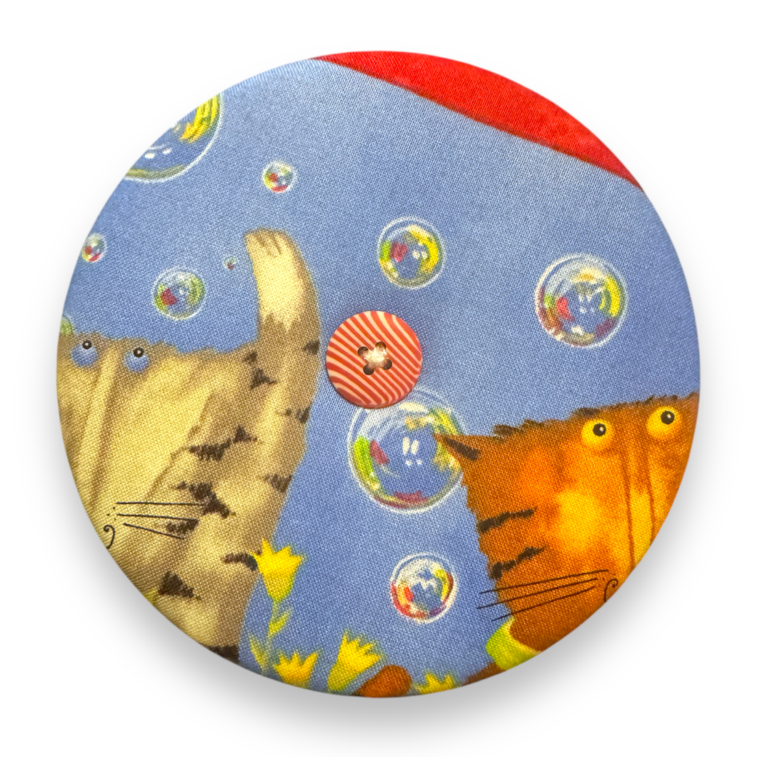 Upcycled double sided round padded playing card holder for kids or adults CUTE CATS