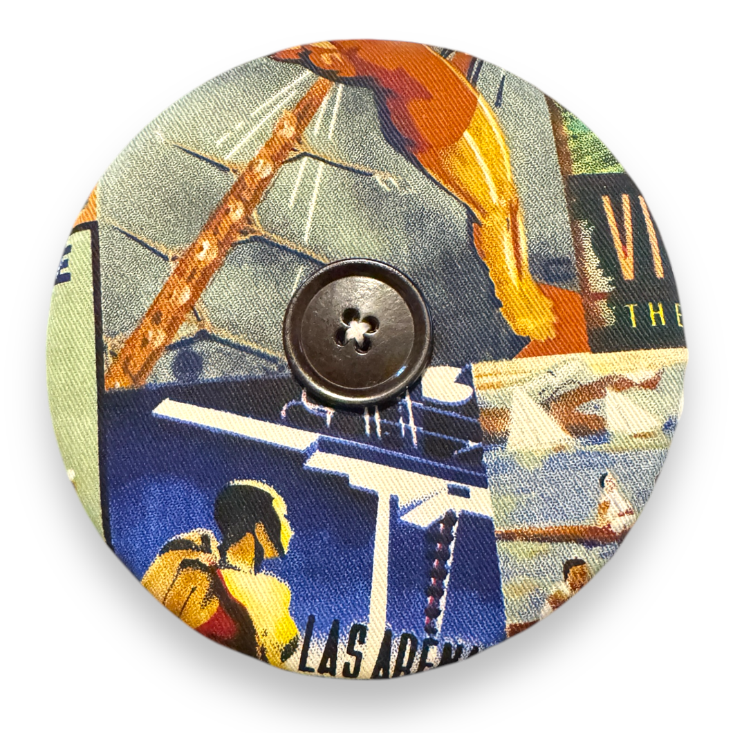 Upcycled double sided round padded playing card holder for kids or adults VINTAGE