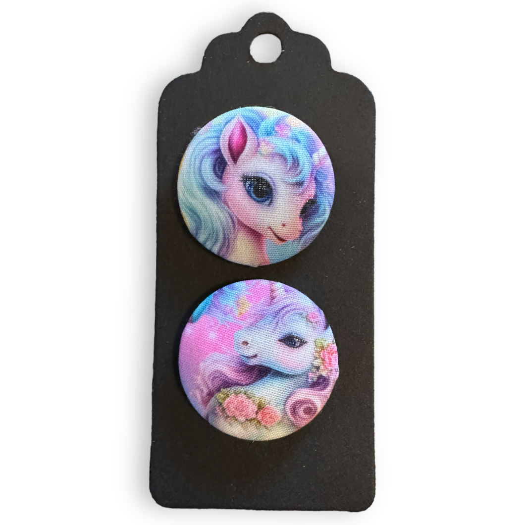 Upcycled fabric covered stud earrings with stainless steel posts - unicorns