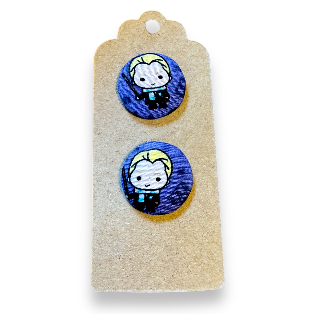 Upcycled fabric covered stud earrings with stainless steel posts - naughty wizard