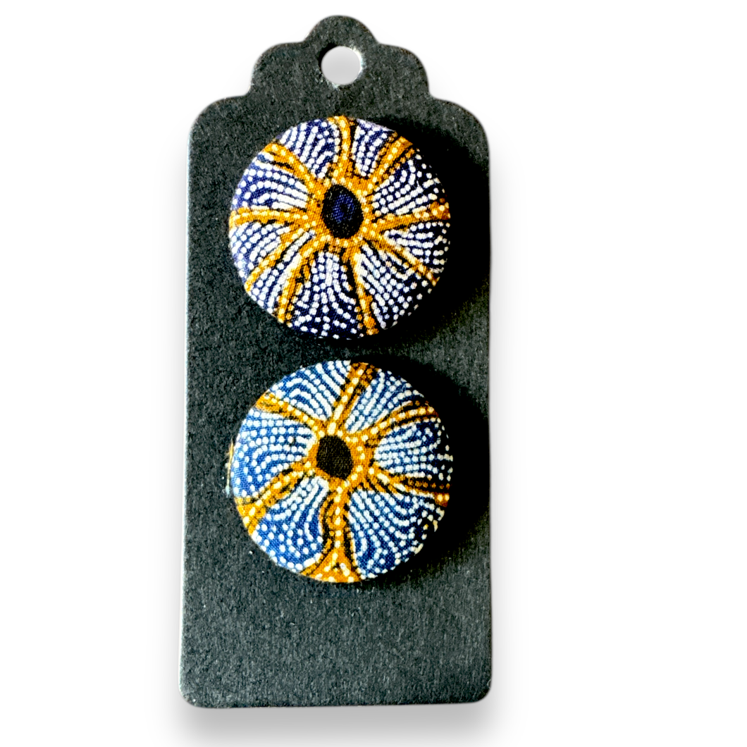 Upcycled fabric covered stud earrings with stainless steel posts - Australian Skies