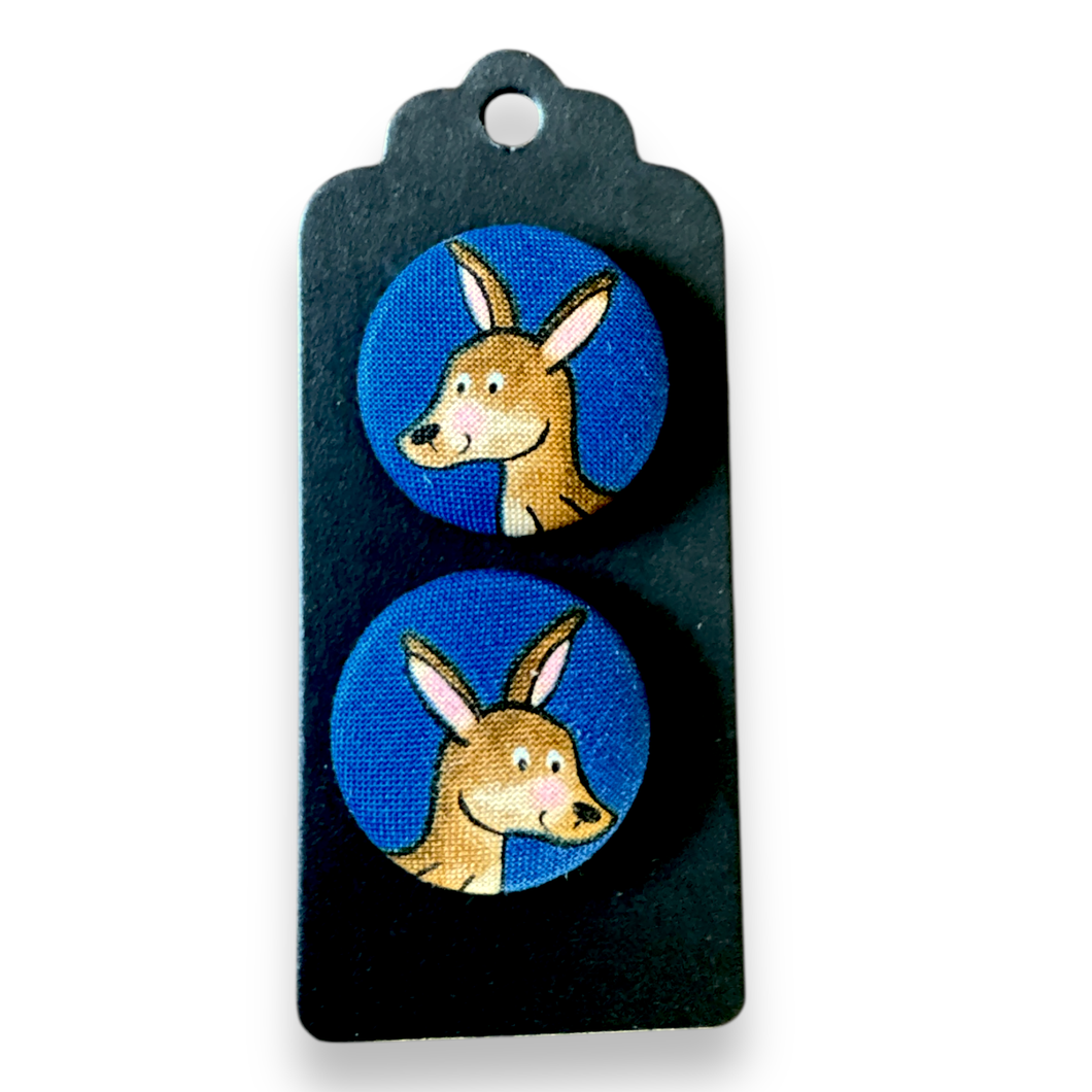 Upcycled fabric covered stud earrings with stainless steel posts - kangaroos