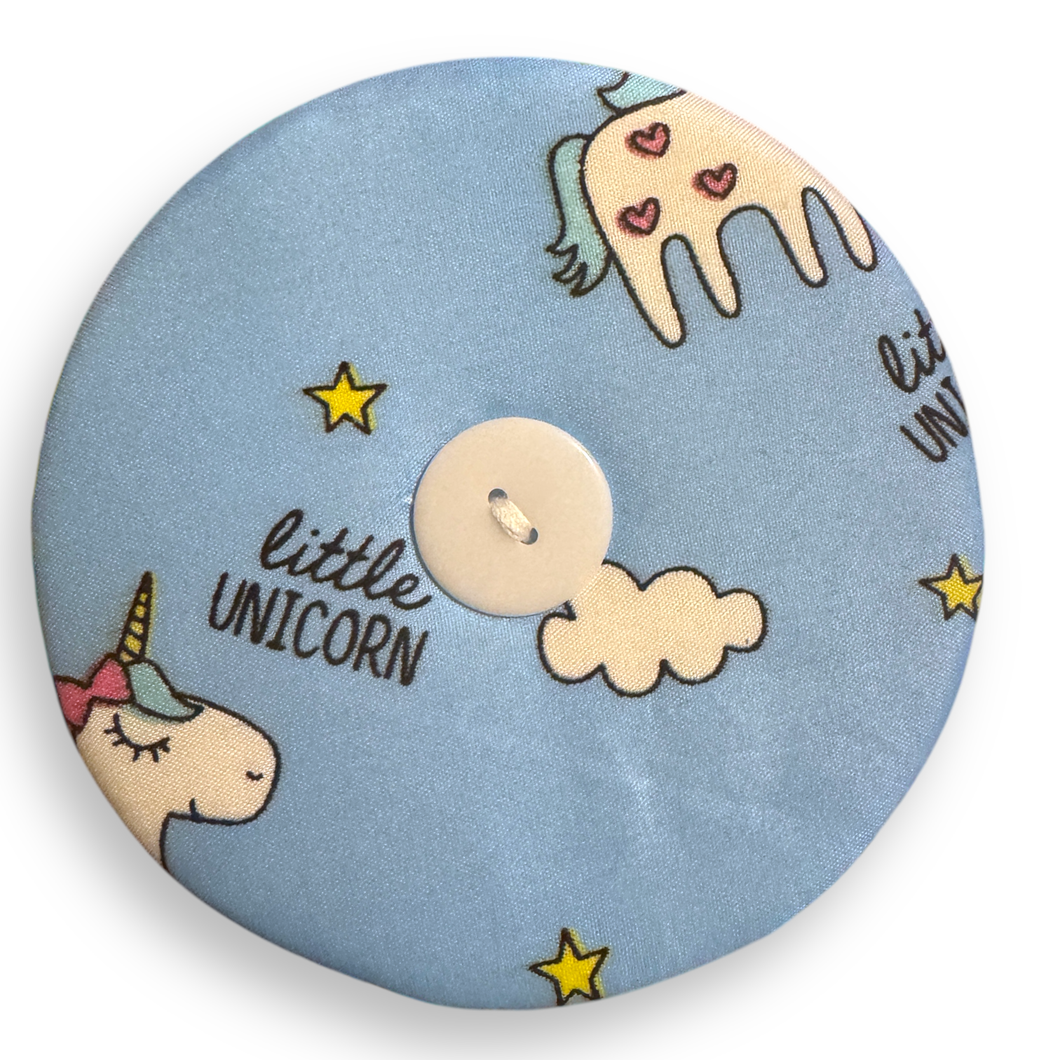 Upcycled double sided round padded playing card holder for kids or adults UNICORNS