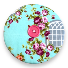 Load image into Gallery viewer, Upcycled double sided round padded playing card holder for kids or adults CHERUBS &amp; TRELLIS
