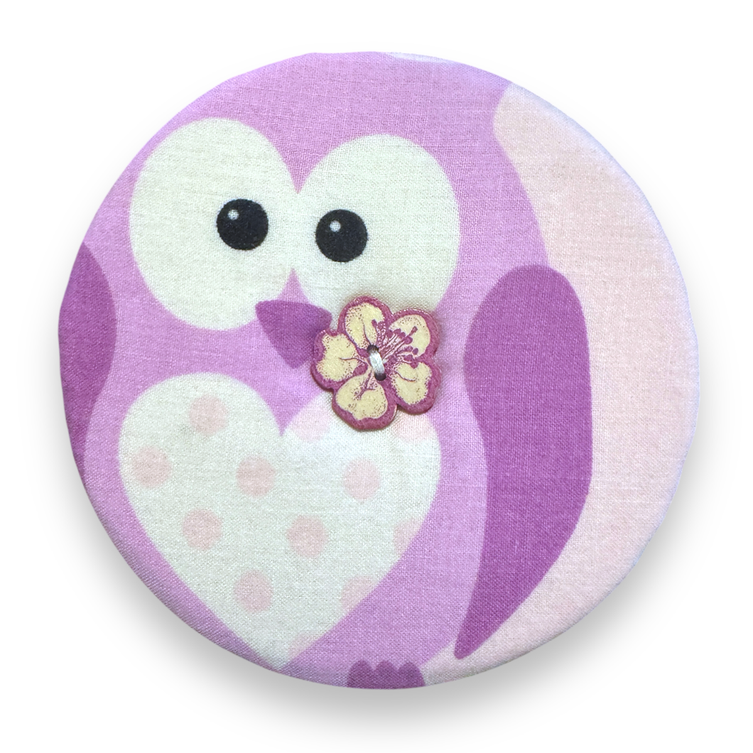 Upcycled double sided round padded playing card holder for kids or adults PURPLE OWL