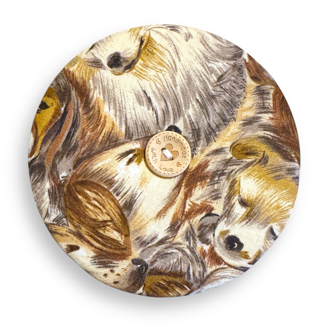 Upcycled double sided round padded playing card holder for kids or adults SLEEPY PUPPIES