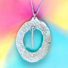 Load image into Gallery viewer, Stunning upcycled repurposed hammered silver plated pendant necklace made from vintage spoon

