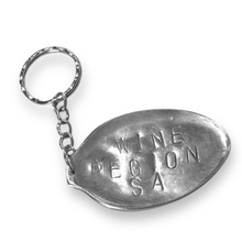 Load image into Gallery viewer, Upcycled repurposed silver plated WINE REGION SA keys KEYRING made from vintage spoon
