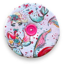 Load image into Gallery viewer, Upcycled double sided round padded playing card holder for kids or adults UNICORNS &amp; MERMAIDS
