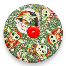 Load image into Gallery viewer, Upcycled double sided round padded playing card holder for kids or adults BABY ALIEN
