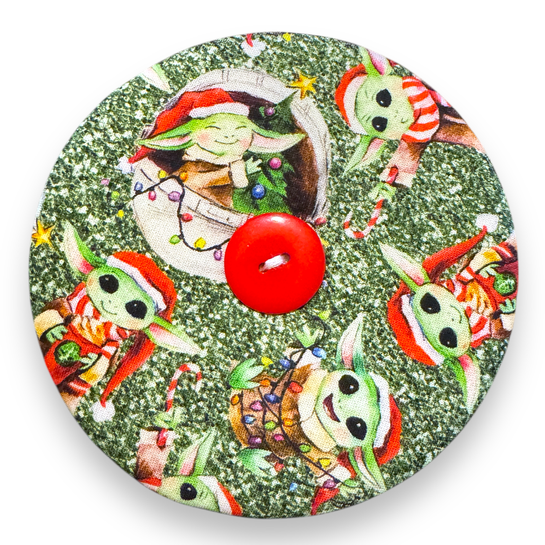 Upcycled double sided round padded playing card holder for kids or adults BABY ALIEN