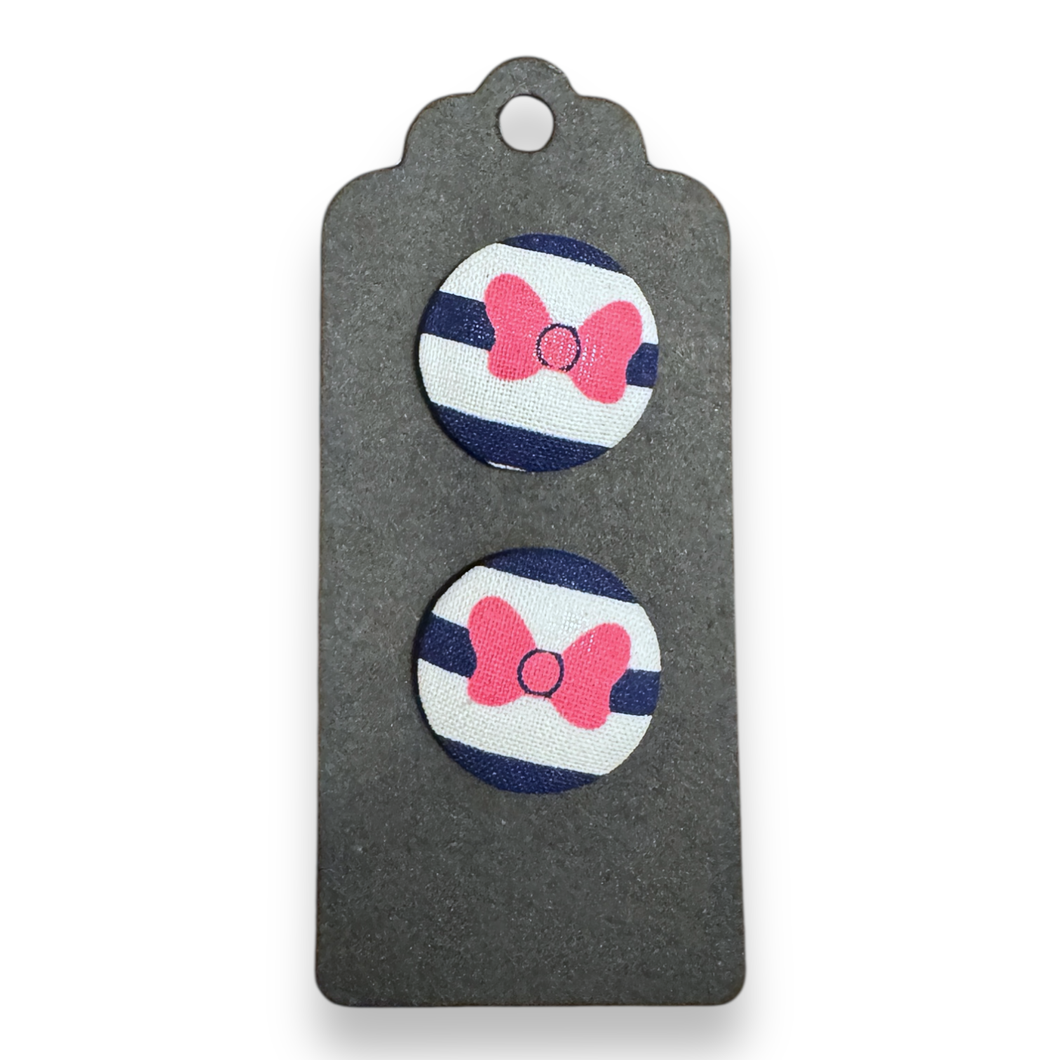 Upcycled fabric covered stud earrings with stainless steel posts - mouse bows