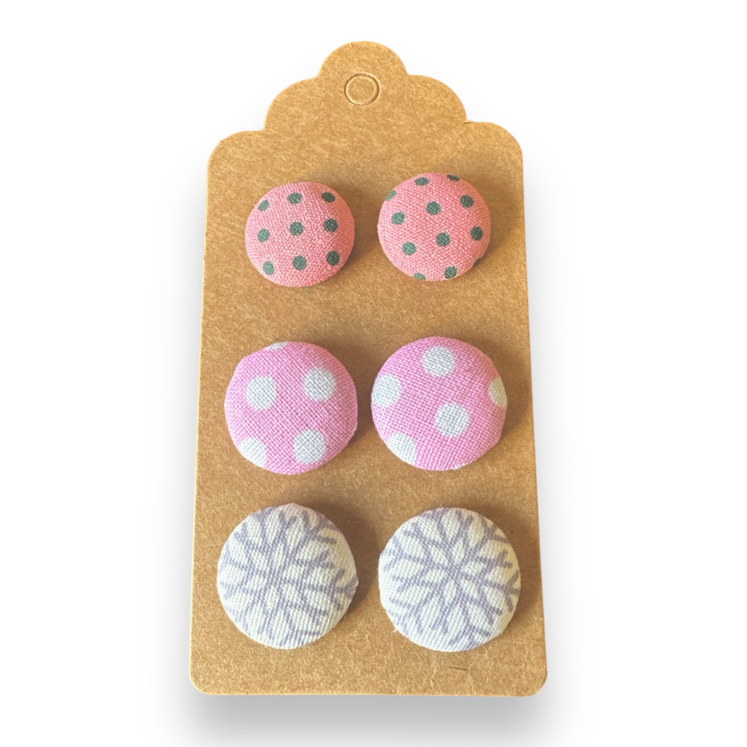 Upcycled fabric covered stud earrings with stainless steel posts - SET OF 3 pastels