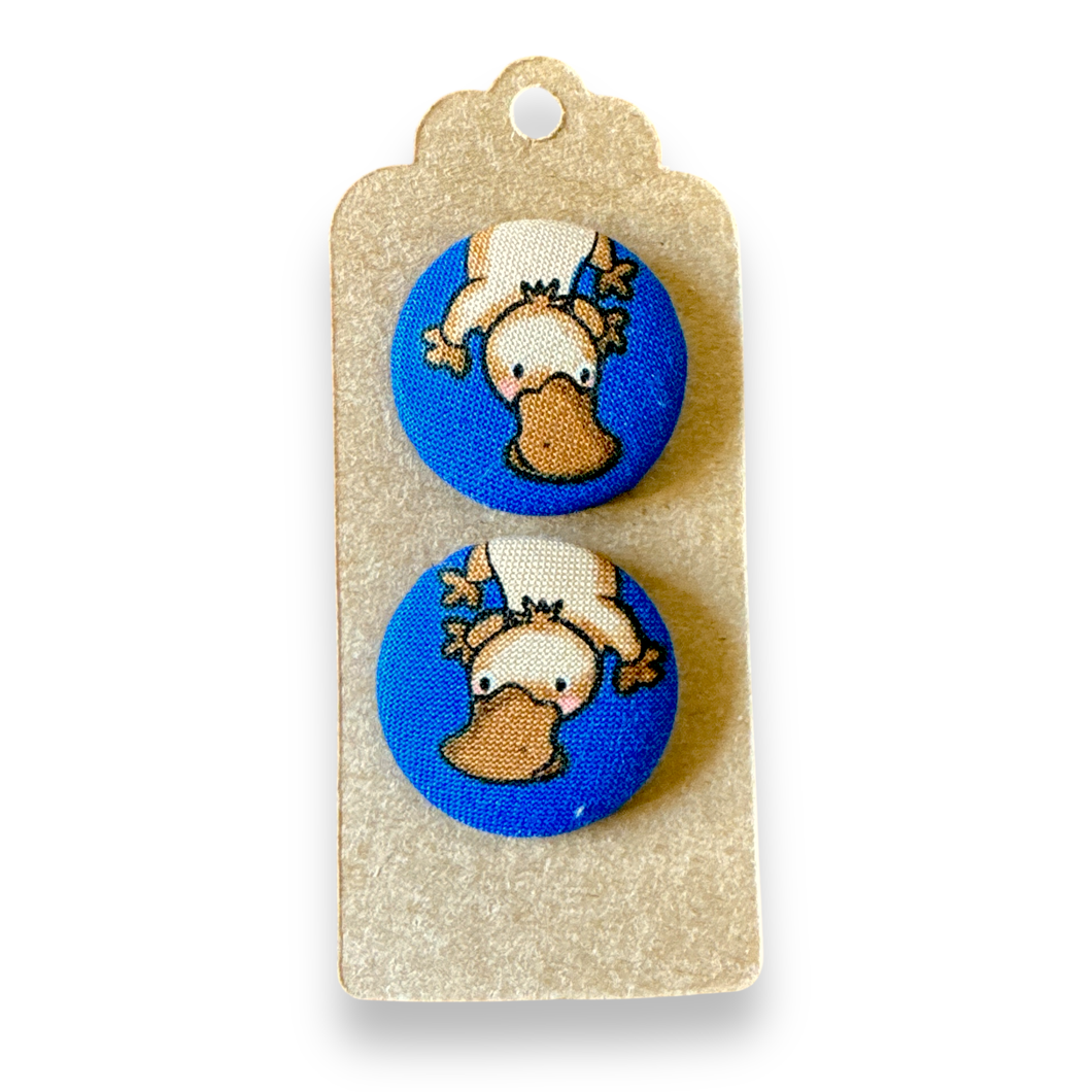 Upcycled fabric covered stud earrings with stainless steel posts - cute platypus