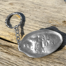 Load image into Gallery viewer, Upcycled repurposed silver plated WINE REGION SA keys KEYRING made from vintage spoon
