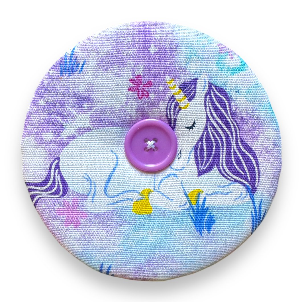Upcycled double sided round padded playing card holder for kids or adults UNICORNS & MERMAIDS